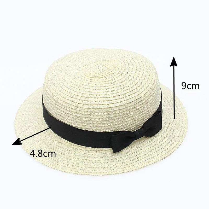 COKK Panama Simple Summer Beach Hat Female Casual Lady Women Flat Brim Bowknot Straw Cap Girls Sun Hat Chapeu Feminino - lataralimited