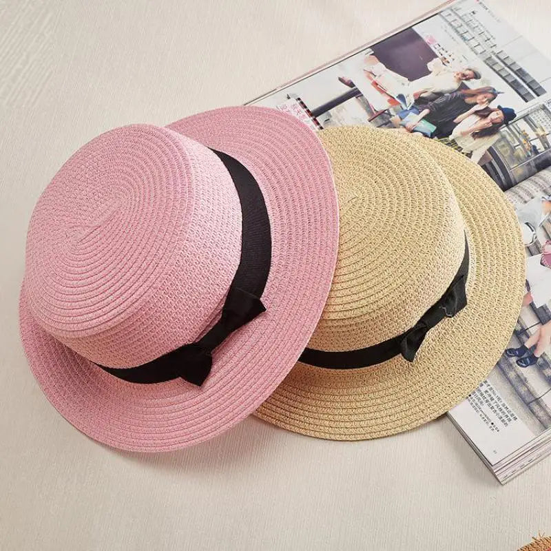 COKK Panama Simple Summer Beach Hat Female Casual Lady Women Flat Brim Bowknot Straw Cap Girls Sun Hat Chapeu Feminino - lataralimited