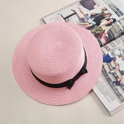 COKK Panama Simple Summer Beach Hat Female Casual Lady Women Flat Brim Bowknot Straw Cap Girls Sun Hat Chapeu Feminino - lataralimited