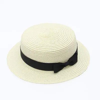 COKK Panama Simple Summer Beach Hat Female Casual Lady Women Flat Brim Bowknot Straw Cap Girls Sun Hat Chapeu Feminino - lataralimited