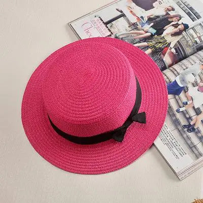 COKK Panama Simple Summer Beach Hat Female Casual Lady Women Flat Brim Bowknot Straw Cap Girls Sun Hat Chapeu Feminino - lataralimited